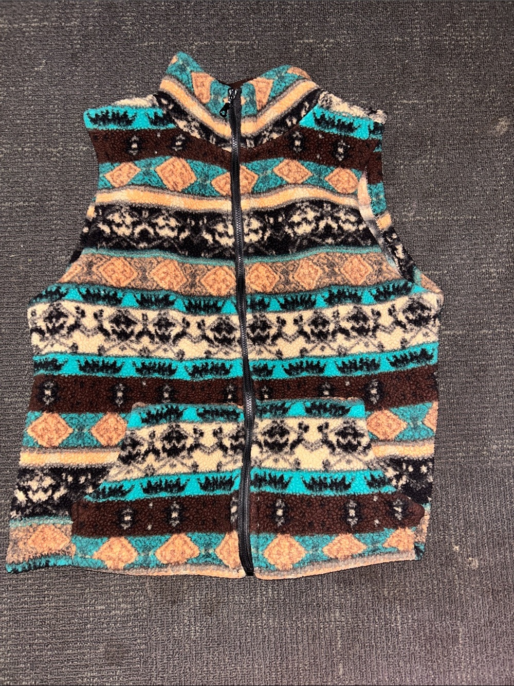 SHEIN Aztec Fleece Vest - Teal, Brown & Cream